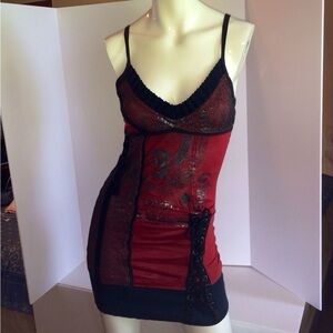 Salvage Red Corset Tunic Top / Dress w/ Adjustable Spaghetti Straps- Size S